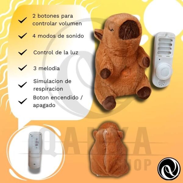 Peluche Capybara 30CM Con Efecto de Respiracion Con Controlador (extraible) con 4 Funciones