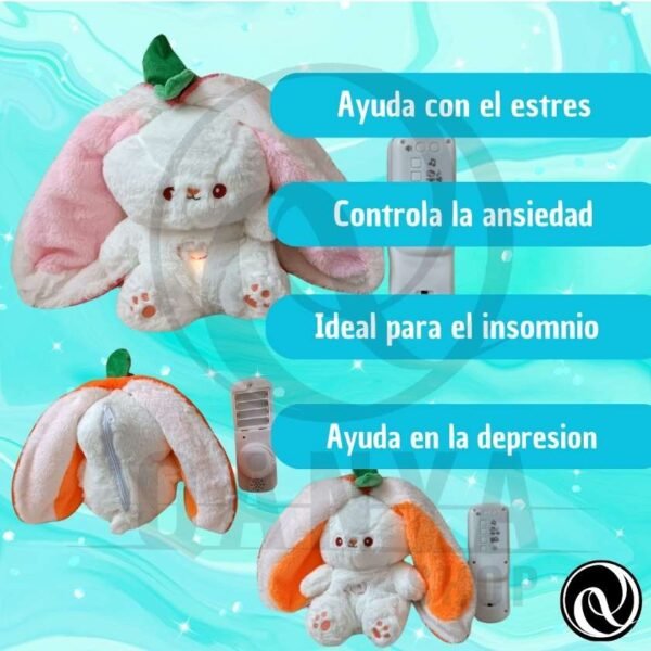 Peluche Conejo 40CM Con Efecto de Respiracion Con Controlador (extraible) con 5 Funciones