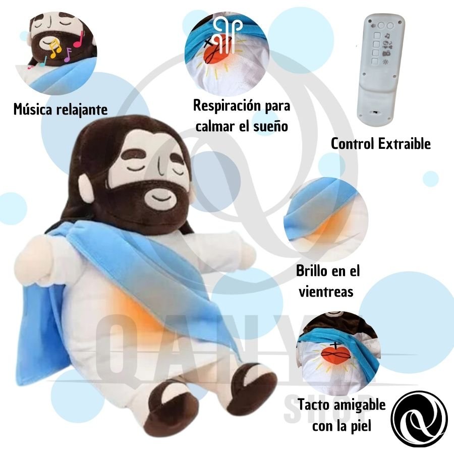 Peluche De Jesús Con Luz, Música Y Movimiento De Respiración | Regalo Religioso Con Efecto Calmante