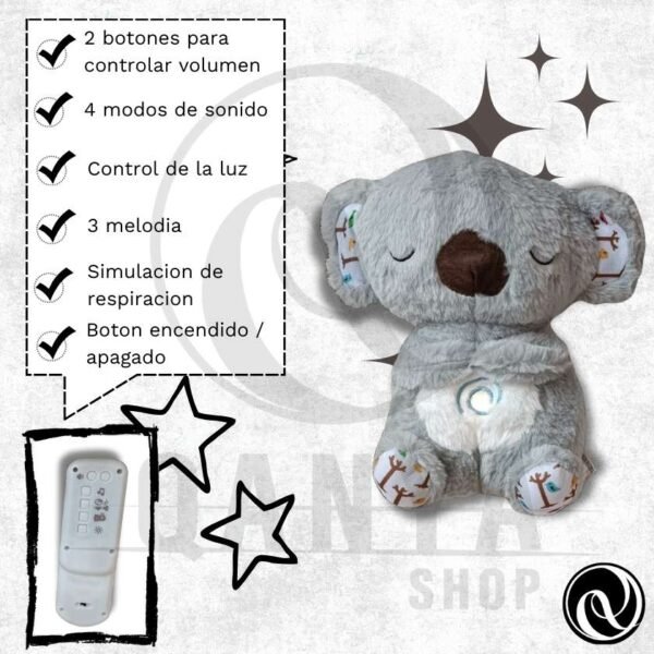 Peluche Koala 30CM Con Efecto de Respiracion Con Contro (2) Peluche Koala 30CM Con Efecto de Respiracion Con Controlador (extraible) con 5 Funciones