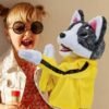 Perro Boxeador Amarillo 30CM Robot PELUCHE Blanco con Amarillo