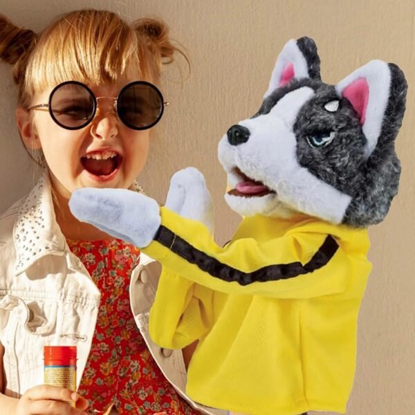 Perro Boxeador Amarillo 30CM Robot PELUCHE Blanco con Amarillo