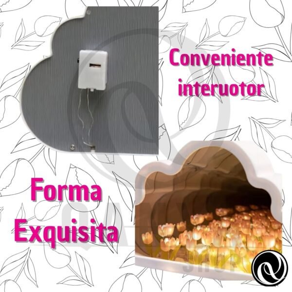 Lámpara de LED espejo de tulipanes, luz nocturna de nube de tulipán, regalo de cumpleaños 18cmx12cm