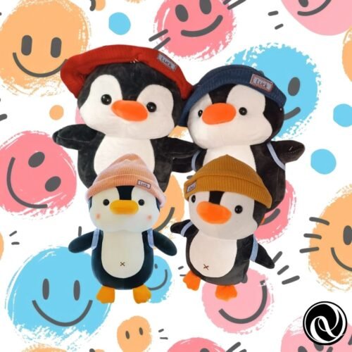 Peluche Pinguino Luck con Mochila y con Gorro: Tu Compañero Perfecto Aventuras y para Dormir