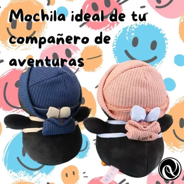 Peluche Pinguino Luck con Mochila y con Gorro: Tu Compañero Perfecto Aventuras y para Dormir