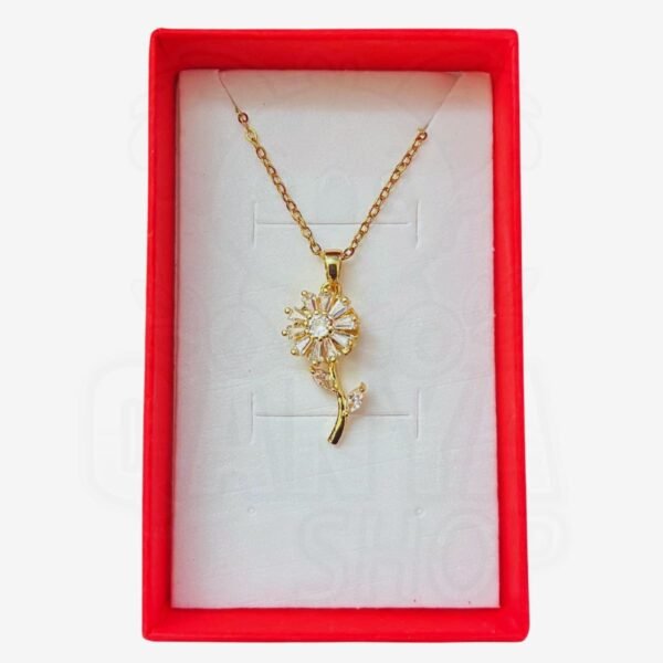 Collar de Acero Inoxidable con Colgante de Flor Giratoria y Circonita – Diseño Geométrico en Dorado para Mujer Girasol Dorado Collar de Acero Inoxidable con Colgante de Flor Giratoria y Circonita – Diseño Geométrico en Dorado para Mujer