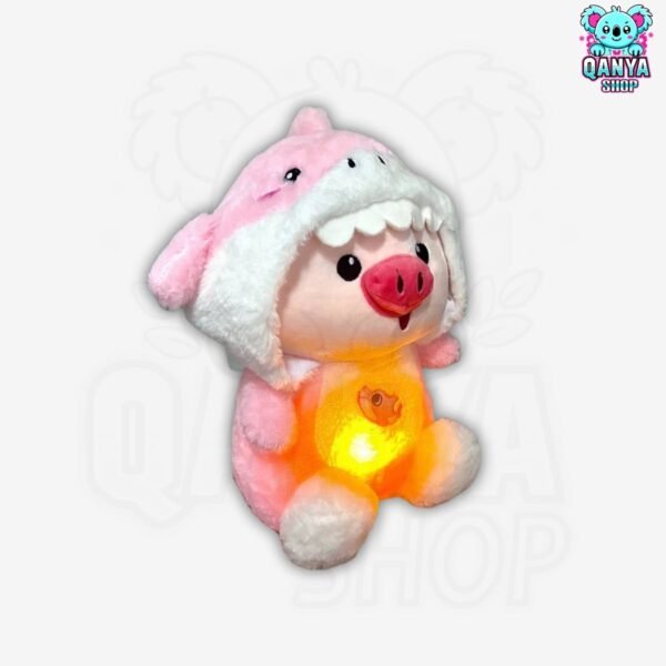 Peluche Cerdito con Traje de Tiburón 30CM Anti Estrés con Efecto de Respiración | Cableado con 1 Botón