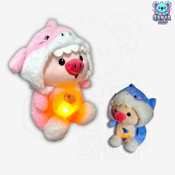 Peluche Cerdito con Traje de Tiburón 30CM Anti Estrés con Efecto de Respiración | Cableado con 1 Botón