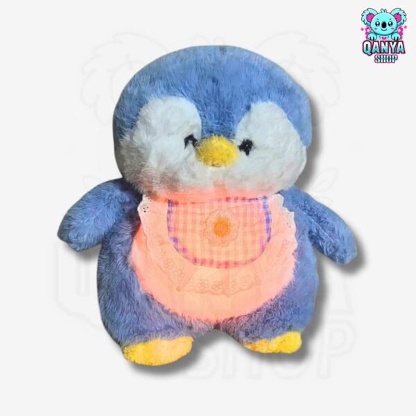 Peluche Pingüino con Babero Celeste (30 cm) Anti Estrés  Efecto Respiración con Luz y Sonido