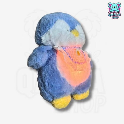 Peluche Pingüino con Babero Celeste (30 cm) Anti Estrés  Efecto Respiración con Luz y Sonido
