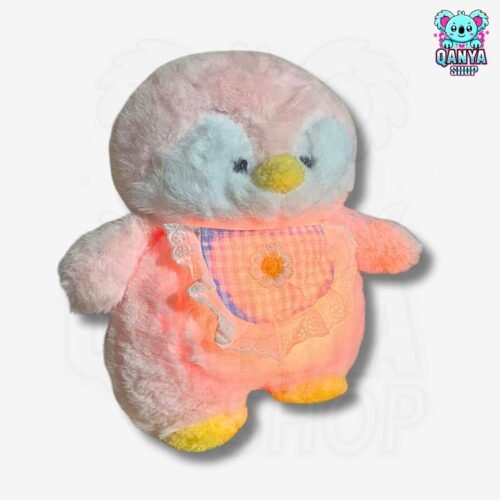 Peluche Pingüino con Babero Rosa (30 cm) Anti Estrés  Efecto Respiración con Luz y Sonido