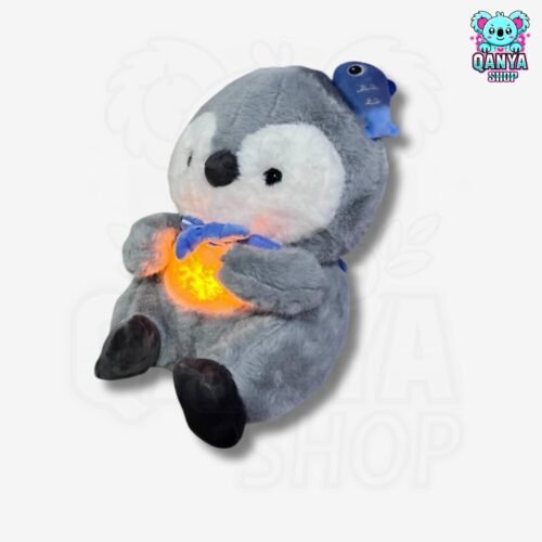 Peluche Pingüino con Pez 35CM Anti Estrés con Efecto de Respiración | Cableado con 1 Botón