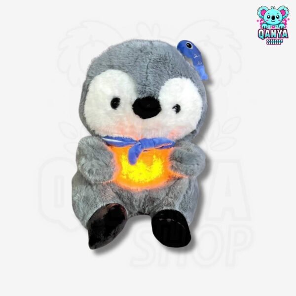 Peluche Pingüino con Pez 35CM Anti Estrés con Efecto de Respiración | Cableado con 1 Botón