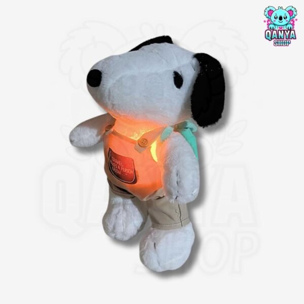 Peluche Snoopy con Overol y Mochila Anti Estrés con Efecto Respiración y Luz 40 cm y 60 cm