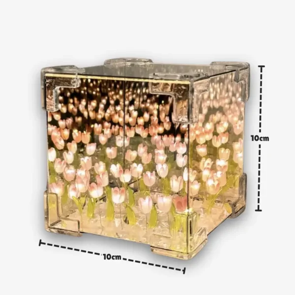Lámpara Infinity Bloom Cube con Espejo Infinito y Tulipanes LED DIY 10 cm Qanya Shop (2) Lámpara Infinity Bloom Cube con Espejo Infinito y Tulipanes LED DIY 10 cm | Qanya Shop