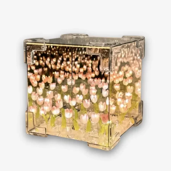 Lámpara Infinity Bloom Cube con Espejo Infinito y Tulipanes LED DIY 10 cm Qanya Shop (4) Lámpara Infinity Bloom Cube con Espejo Infinito y Tulipanes LED DIY 10 cm | Qanya Shop